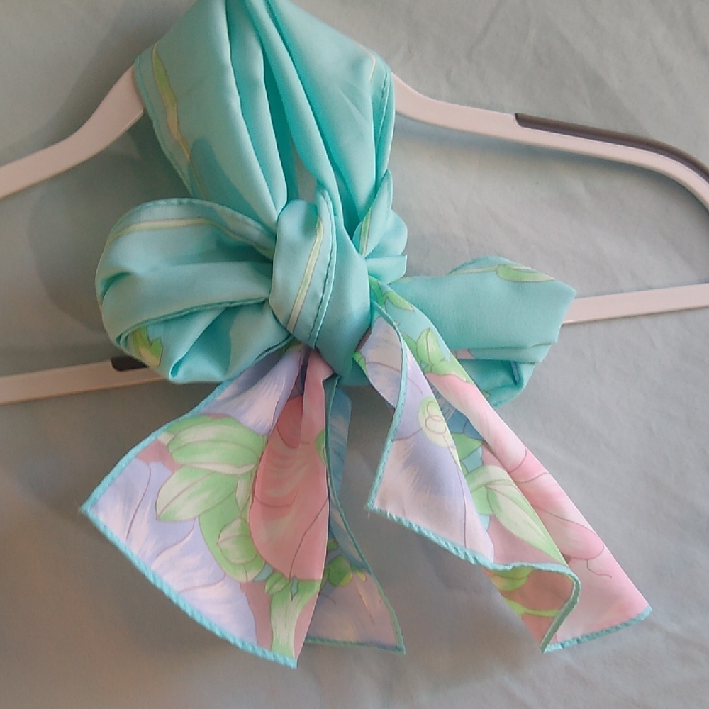 Avon Pastel Floral Scarf with Pink and Blue
